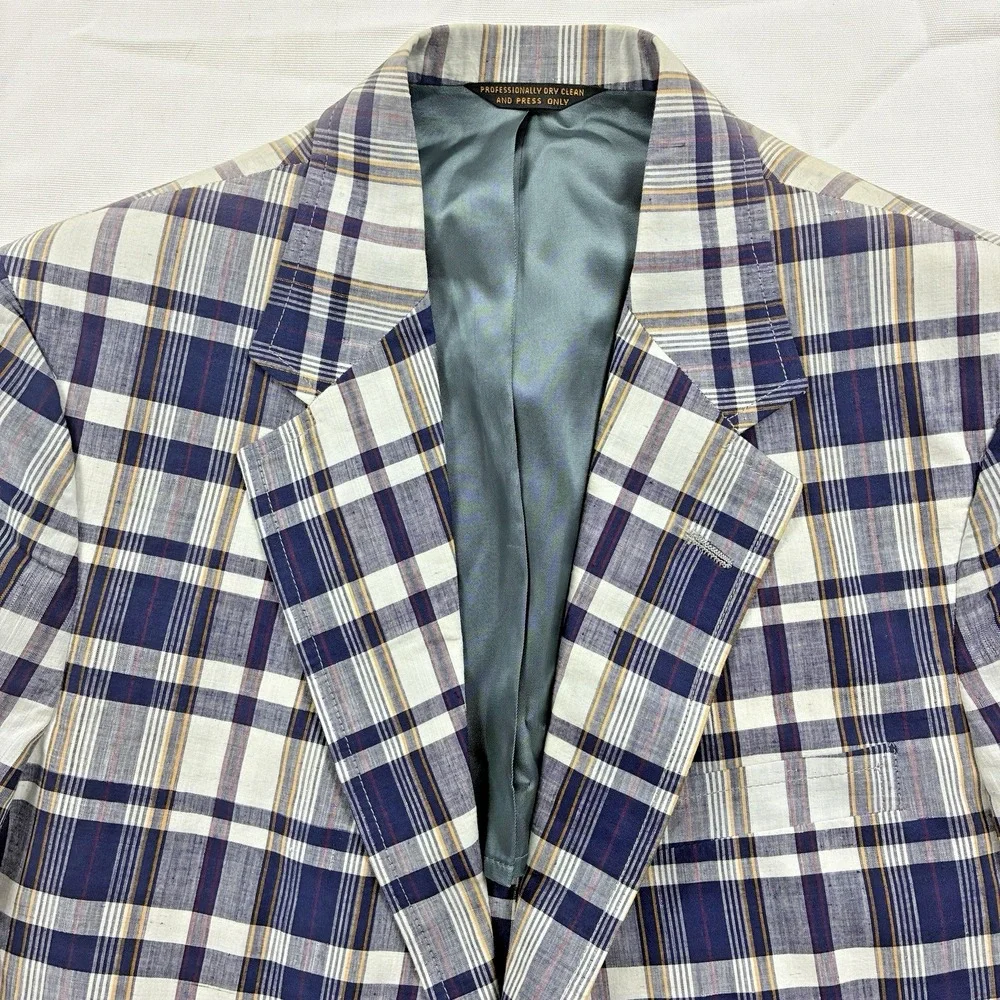 Madras Sport Coat Blue 40R Cotton Haspel Made in USA Deadstock VTG  80s Ivy Trad